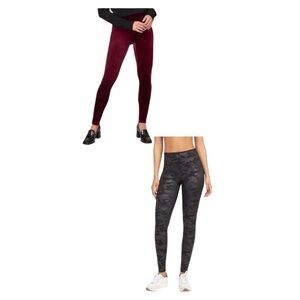 Lot of 2 Spanx XL Burgundy Velvet Core Shaping Black Camo Camouflage Leggings